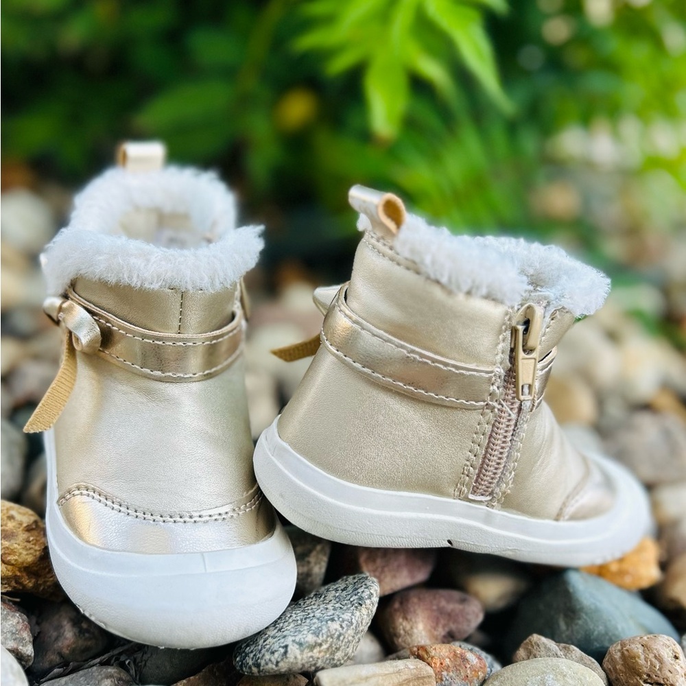 Gold Kids Boots with Faux Fur Lining